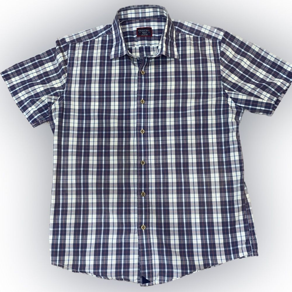 UNTUCKit Men’s Medium Slim Fit Short Sleeve Plaid Casual Button Down Shirt